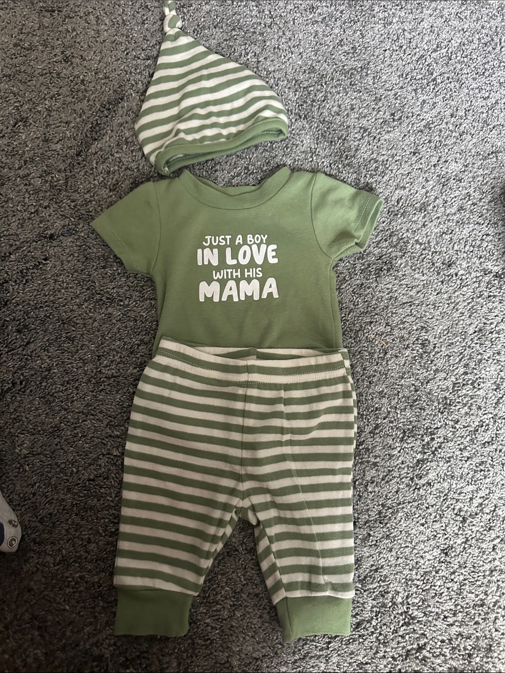 Baby Essentials Green & White Striped Baby Matching Set